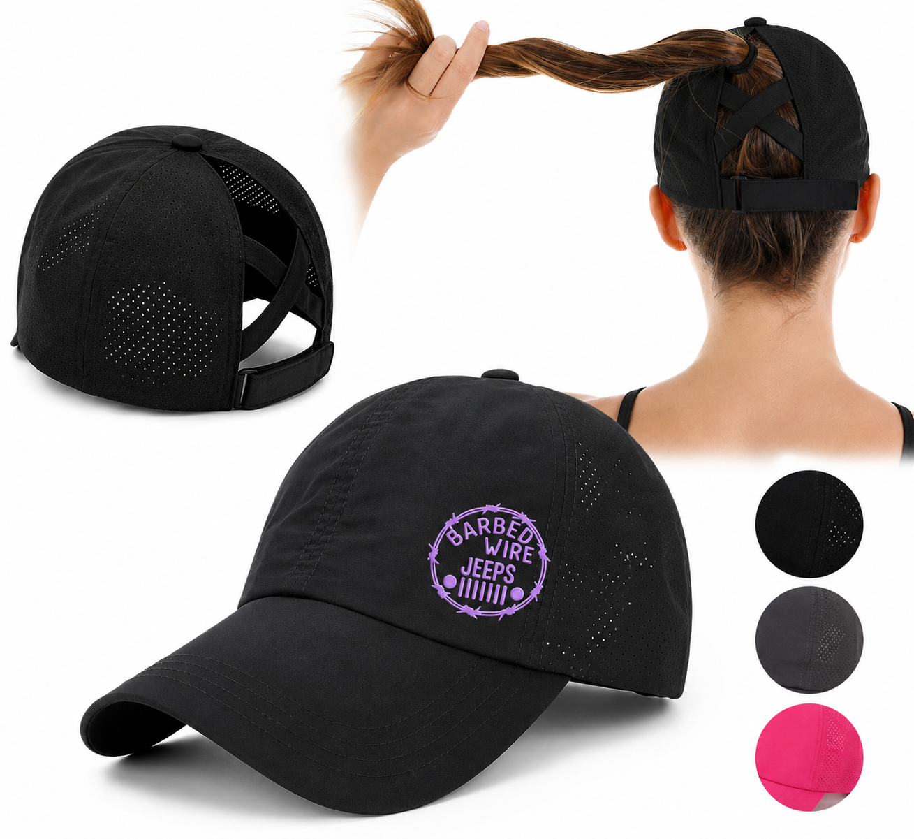Criss Cross Ball Cap (Pony Tail Friendly)